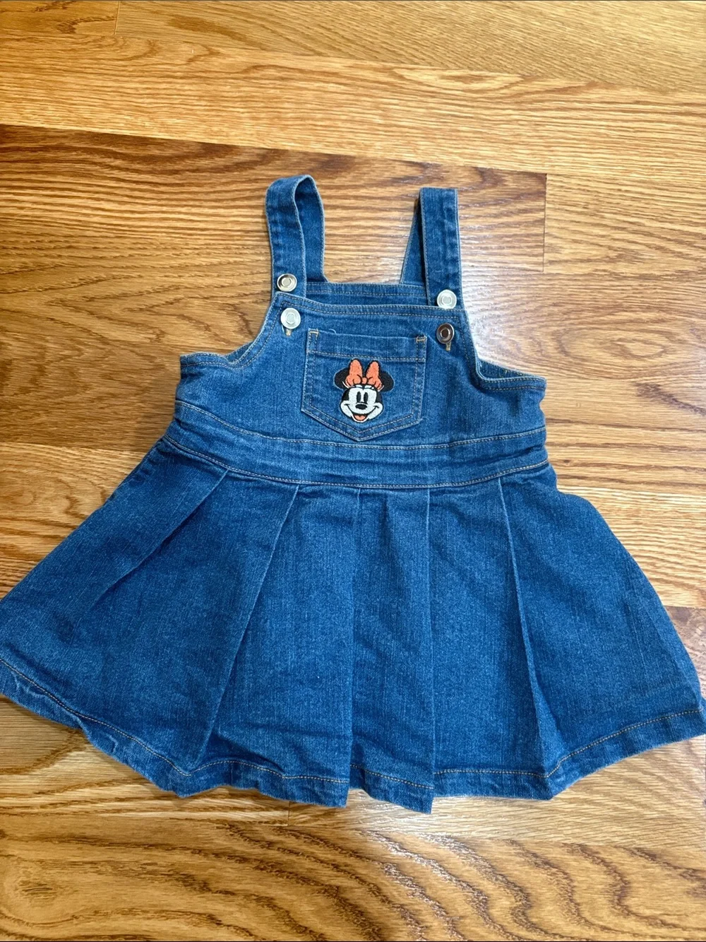 Disney baby Blue Denim Overall pleated Skirt embroidered MINNIE mouse pocket 12M